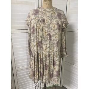 Ana Women's Cottage Prairie Boho Midi Dress Floral Flowwy Loose Trapeze Sz Large